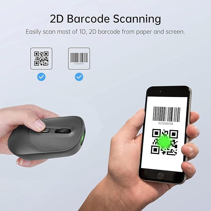 THARO New Wireless Mouse Barcode Scanner, 2-in-1 Design 2D Handheld Barcode