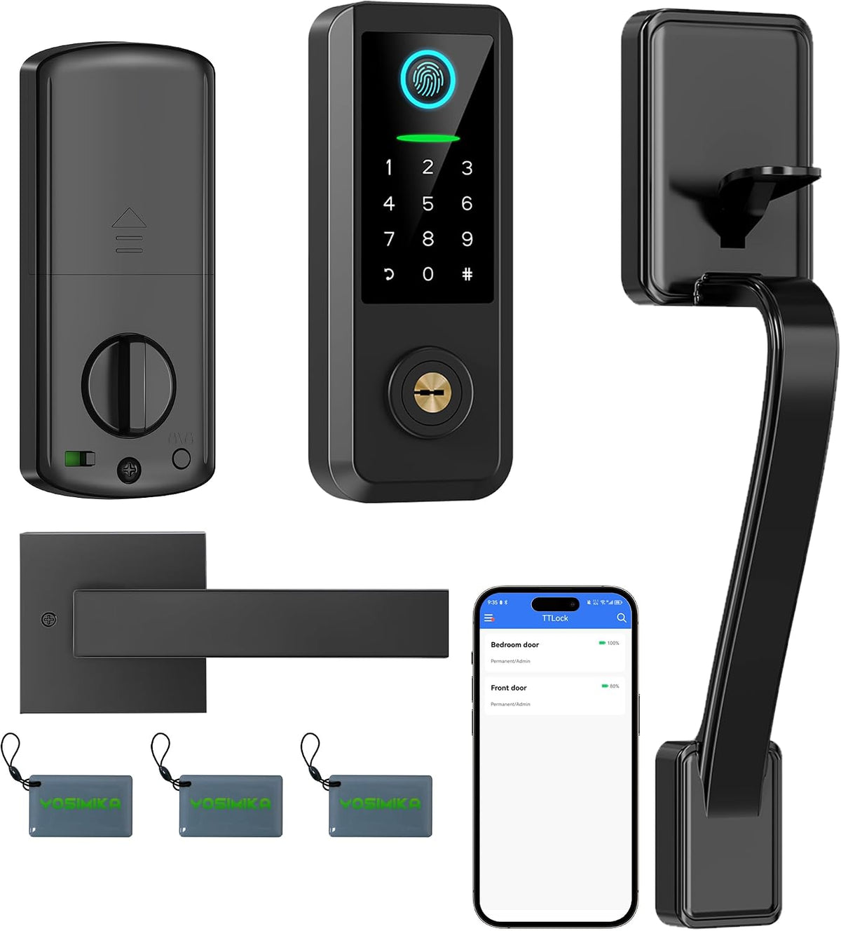 Smart Keyless Entry Door Lock with Handle – Bluetooth Front Door Deadbolt with Fingerprint, App & Keypad Control, Alexa Compatible, Matte Black