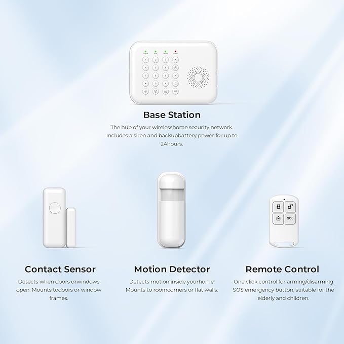Hapippofa Alarm System for Home Security, WiFi/4G Home Alarm System (8-Piece)