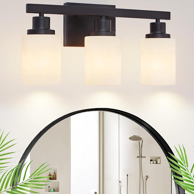 DIKAIDA 3-Light Bathroom Light Fixtures Over Mirror, Modern Matte Black Vanity