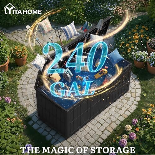 YITAHOME 240 Gallon Large Outdoor Storage Box XXL Resin Deck Box with Lock