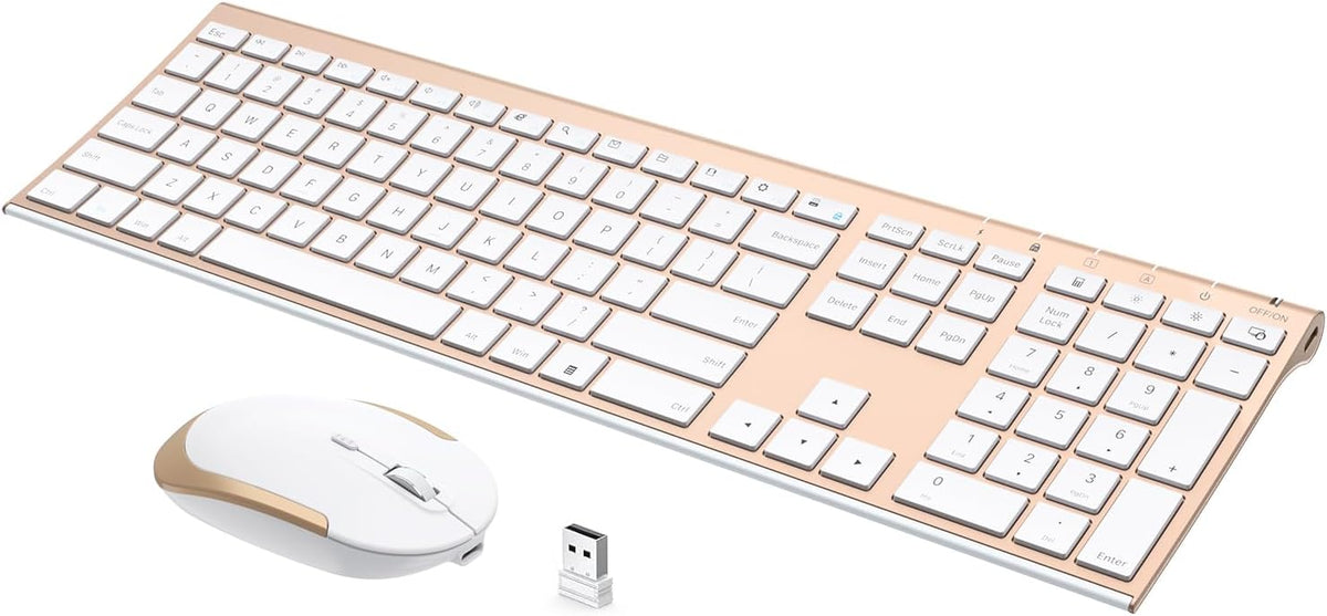 Wireless Keyboard and Mouse, Vssoplor Rechargeable Quiet Full-Size Keyboard and