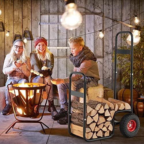 S AFSTAR Indoor Outdoor Firewood Cart, 3.6ft/44” Height Rolling Firewood Log Carrier w/All-Terrain & Shockproof Wheels, Heavy-Duty Steel Frame, Wood Storage Rack Mover, 220 lbs Weight Capacity