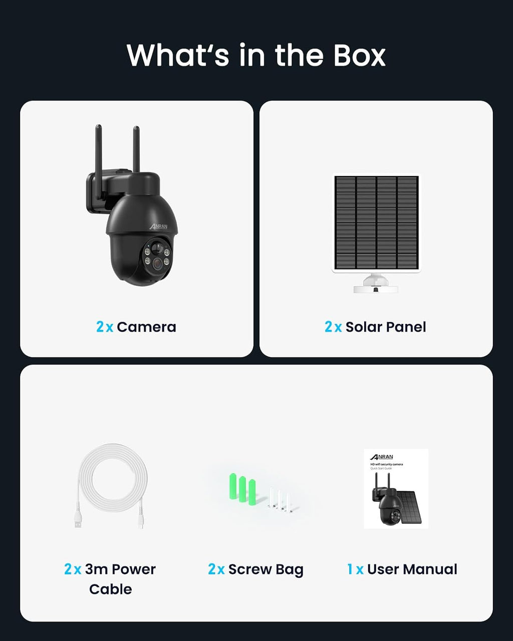 anran solar security camera outdoor wireless 360° ptz, view 9