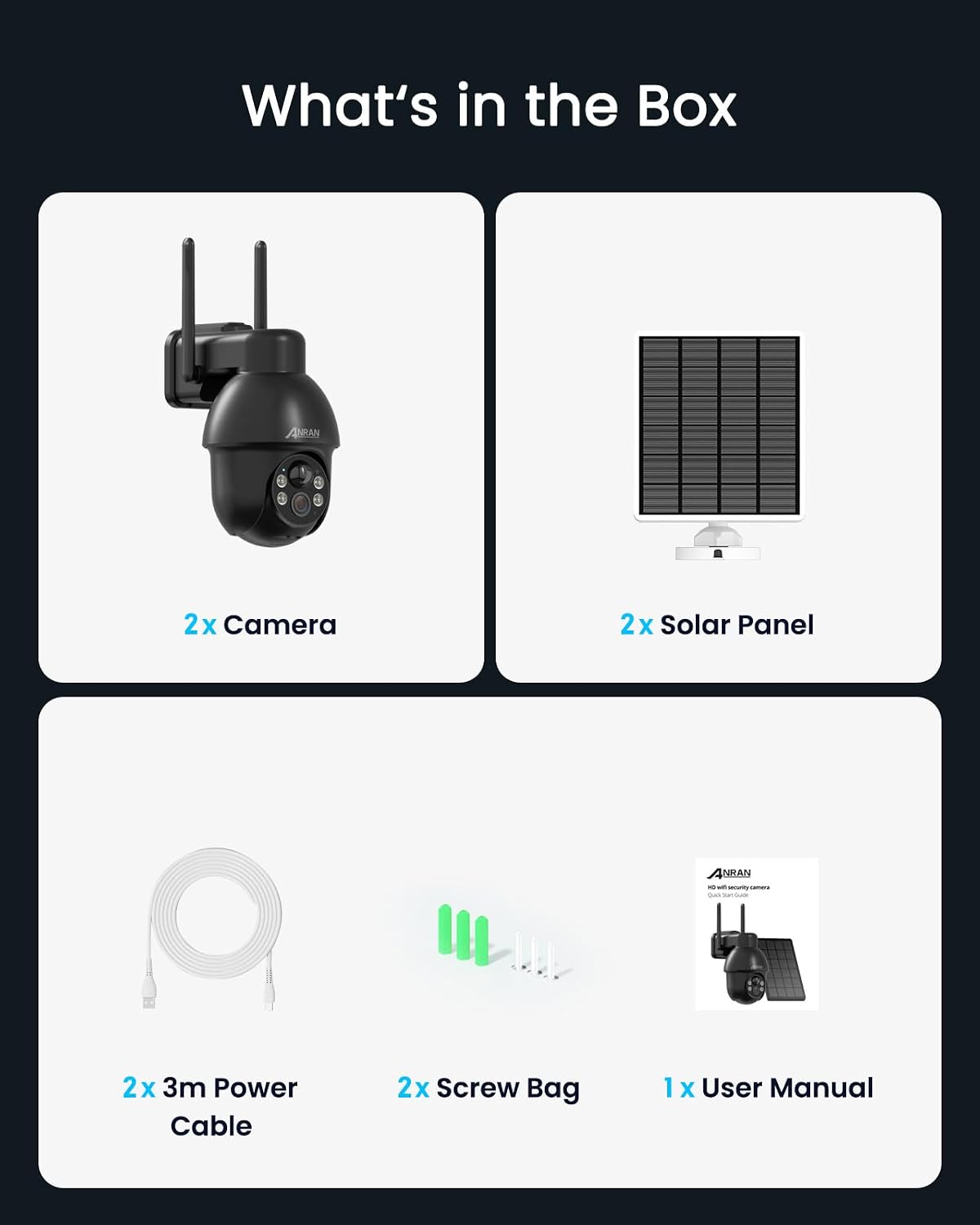 anran solar security camera outdoor wireless 360° ptz, view 9