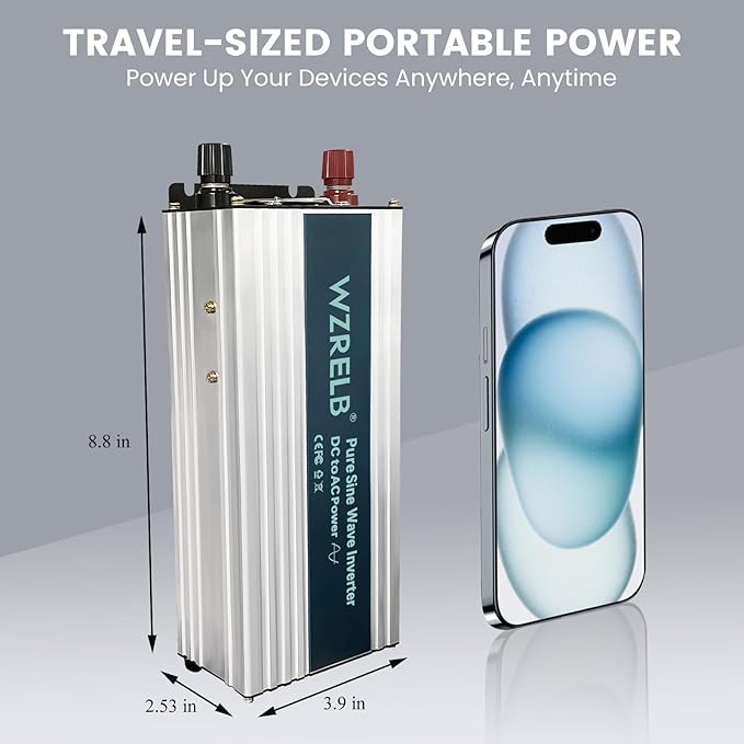 WZRELB 1000W Pure Sine Wave Inverter 24V DC to 110V 120V AC Power Converter