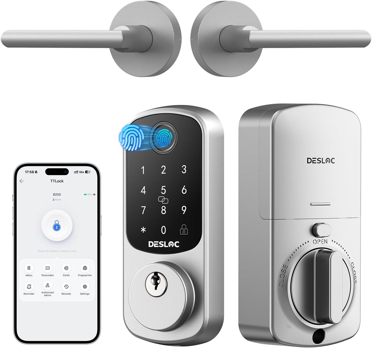 DESLOC B200 Fingerprint Smart Lock with 2 Elegant Round Lever Handles