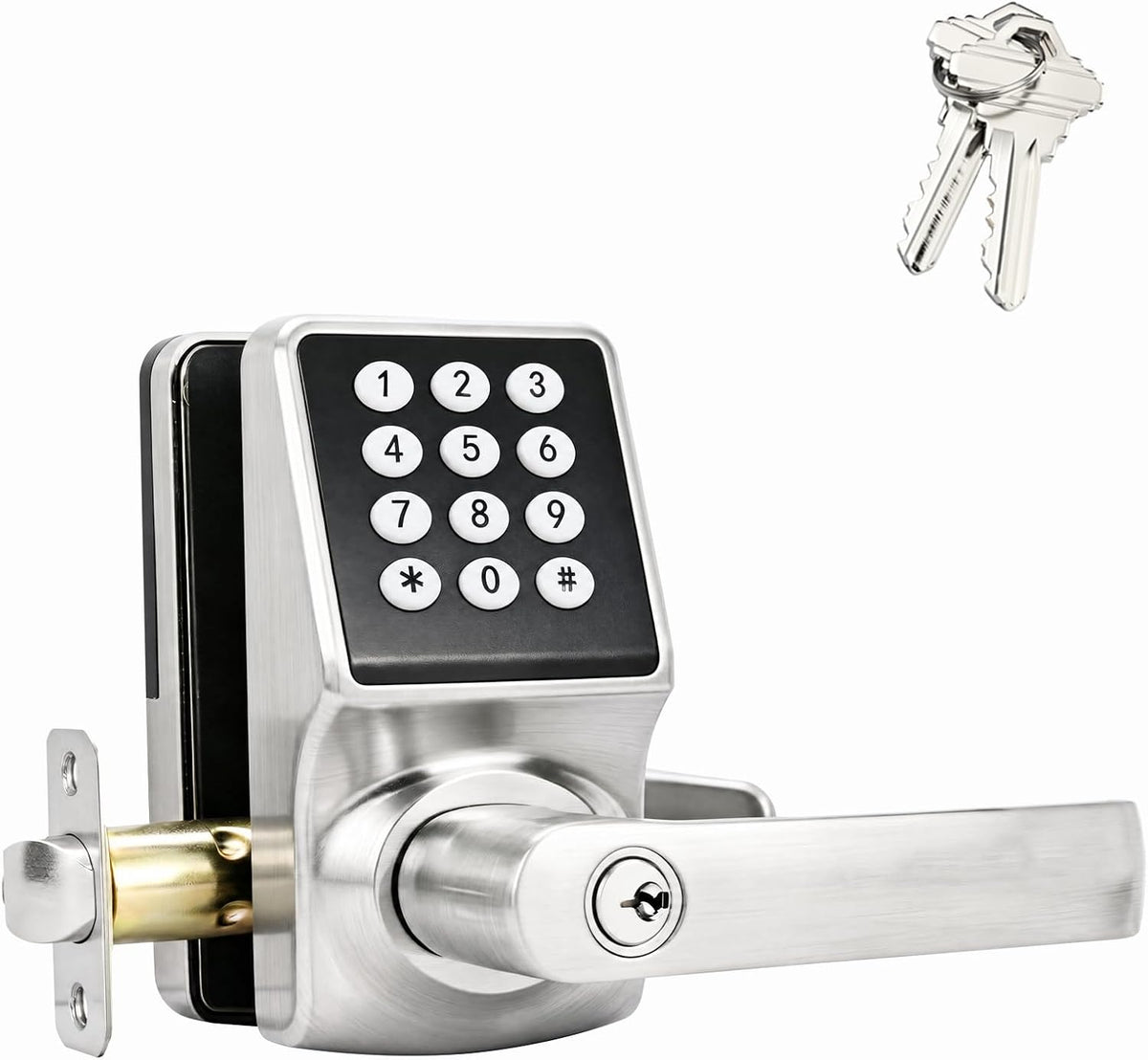 Keyless Entry Door Lock with Keypad, Satin Nickel Finish 1PACK,
