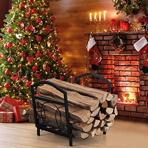 PHI VILLA 17 Inch Small Firewood Rack Indoor/Outdoor Wood Holder, Black
