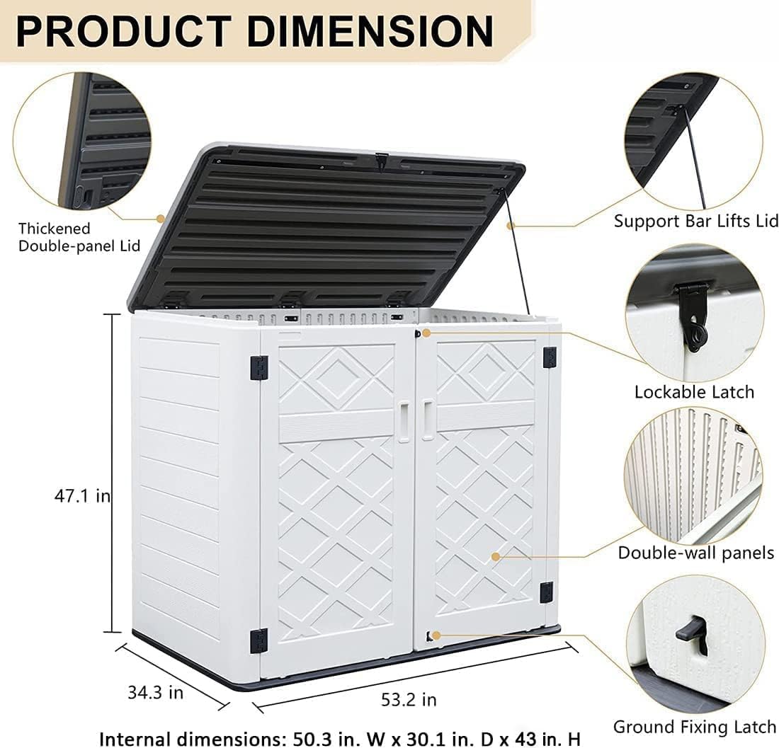 kinying horizontal outdoor storage shed,47 cu.ft resin outdoor, side view