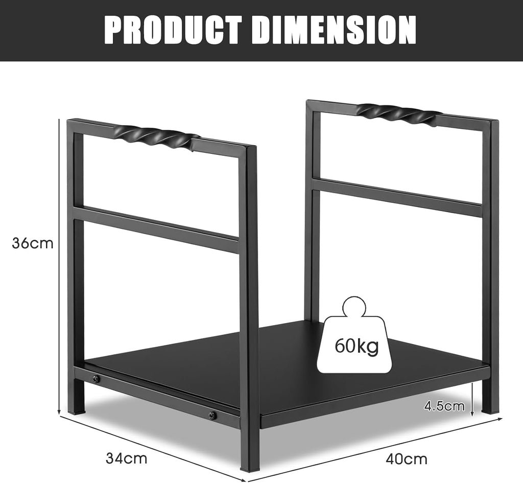TANGZON Fireplace Log Rack, Heavy Duty Steel Firewood Rack, Indoor Outdoor Wood Stacking Storage Holder Stand (With Solid Base & Handles, 40 x 34 x 36cm)