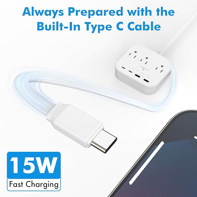 TRAVEL DEPOT Cruise Essentials Flat Plug Power Strip, Durable 5 ft Extension