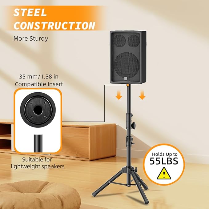 Small Speaker Stands 2 Pack, 24-50 Inch Height Adjustable Speaker Tripod Stand