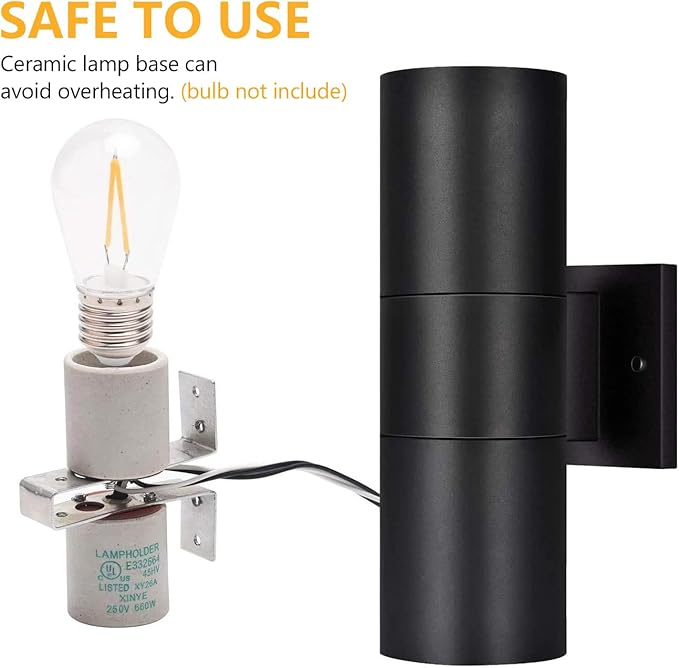 wowlite Outdoor Wall Light, Exterior Lighting, Matte Black Waterproof Wall