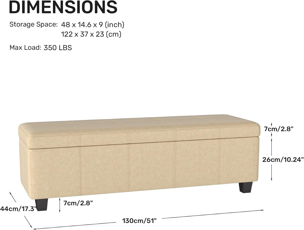 51 inch storage ottoman bench,pu leather oversized bench shown in use