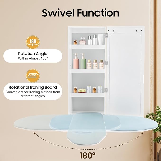 Ropoana Wall Mount Ironing Board Cabinet, Built-in Swivel Ironing Board Foldable