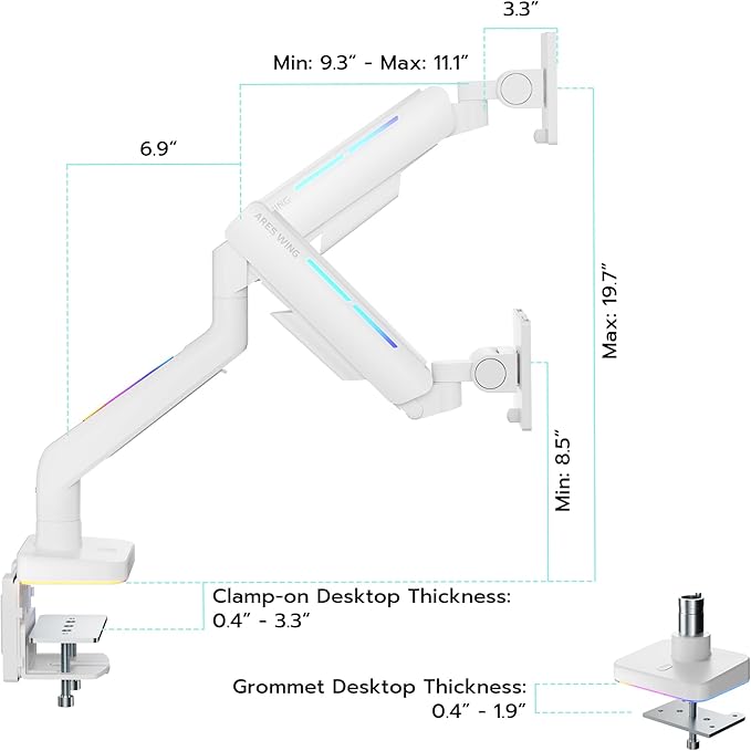 Ultrawide Monitor arm for 17-49'' Heavy Duty Screen up to 44lbs, Gas Spring