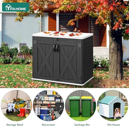 YITAHOME Outdoor Horizontal Storage Shed with X-Shaped Lockable Door, 35 Cu Ft All-Weather Resin Tool Shed w/o Shelf, Ideal for Bike, Trash Cans, Garden Tools, Lawn Mowers, Dark Gray