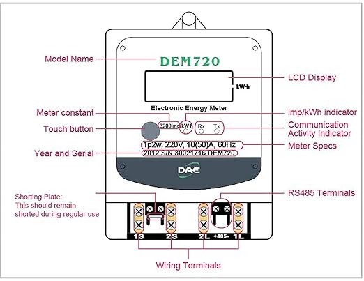 DAE DEM720-1P Electric kWh Submeter, Internal CT