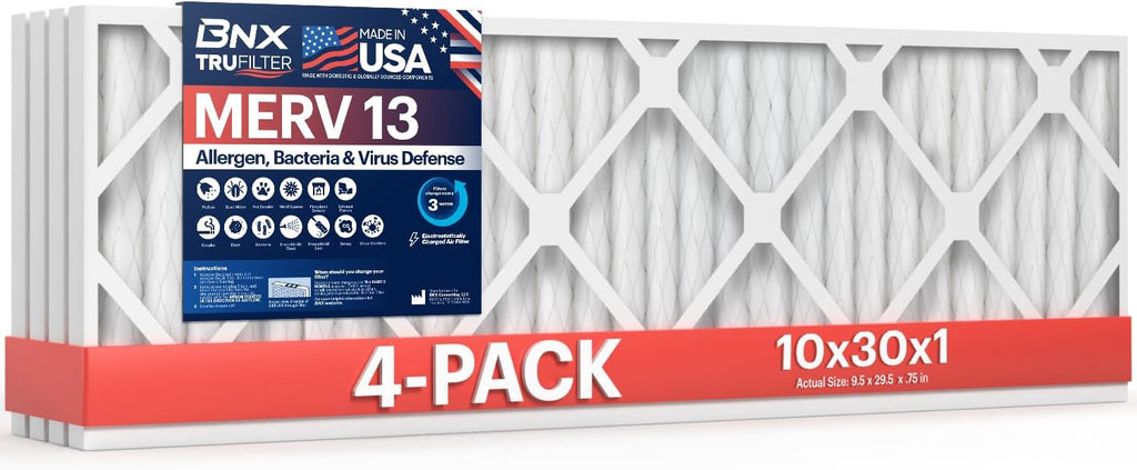 BNX TruFilter 10x30x1 Air Filter MERV 13 (4-Pack)