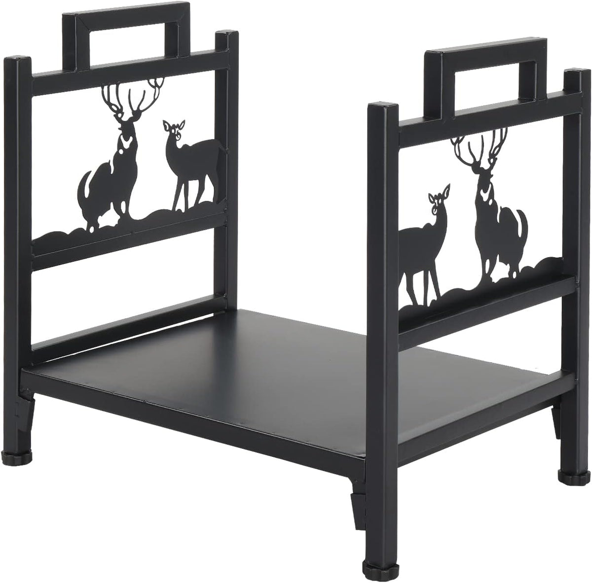 Outvita Firewood Log Rack, Small Iron Lumber Storage Holder, Wood Pile Stacker Organizer for Indoor Outdoor Fireplace Fire Stove Pit With Elk Christmas Elements Black