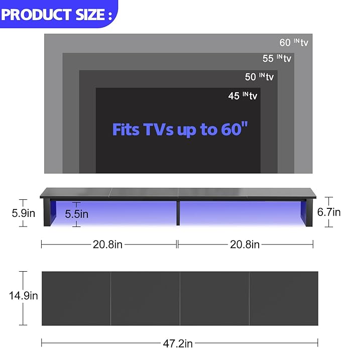 aboxoo 47" TV Riser with Light for 32-60 inch TV, TV Riser Stand Shelf