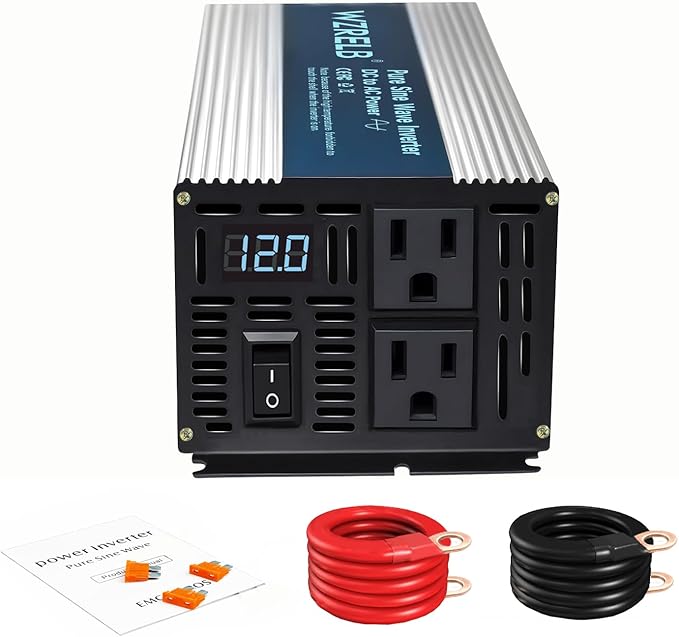 WZRELB 1000W Pure Sine Wave Inverter 12V DC to 110V 120V AC Power Converter