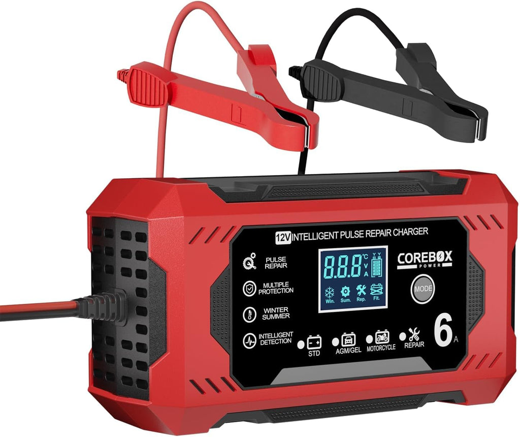 Corebox Battery Charger 6-Amp 12V Automatic Smart Battery Trickle Charger