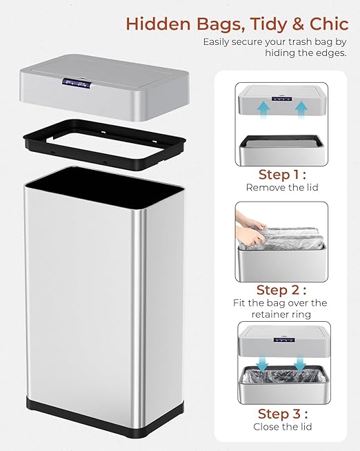 TLSUNNY 16 Gallon Motion Sensor Trash Can, Touchless Automatic Garbage Can