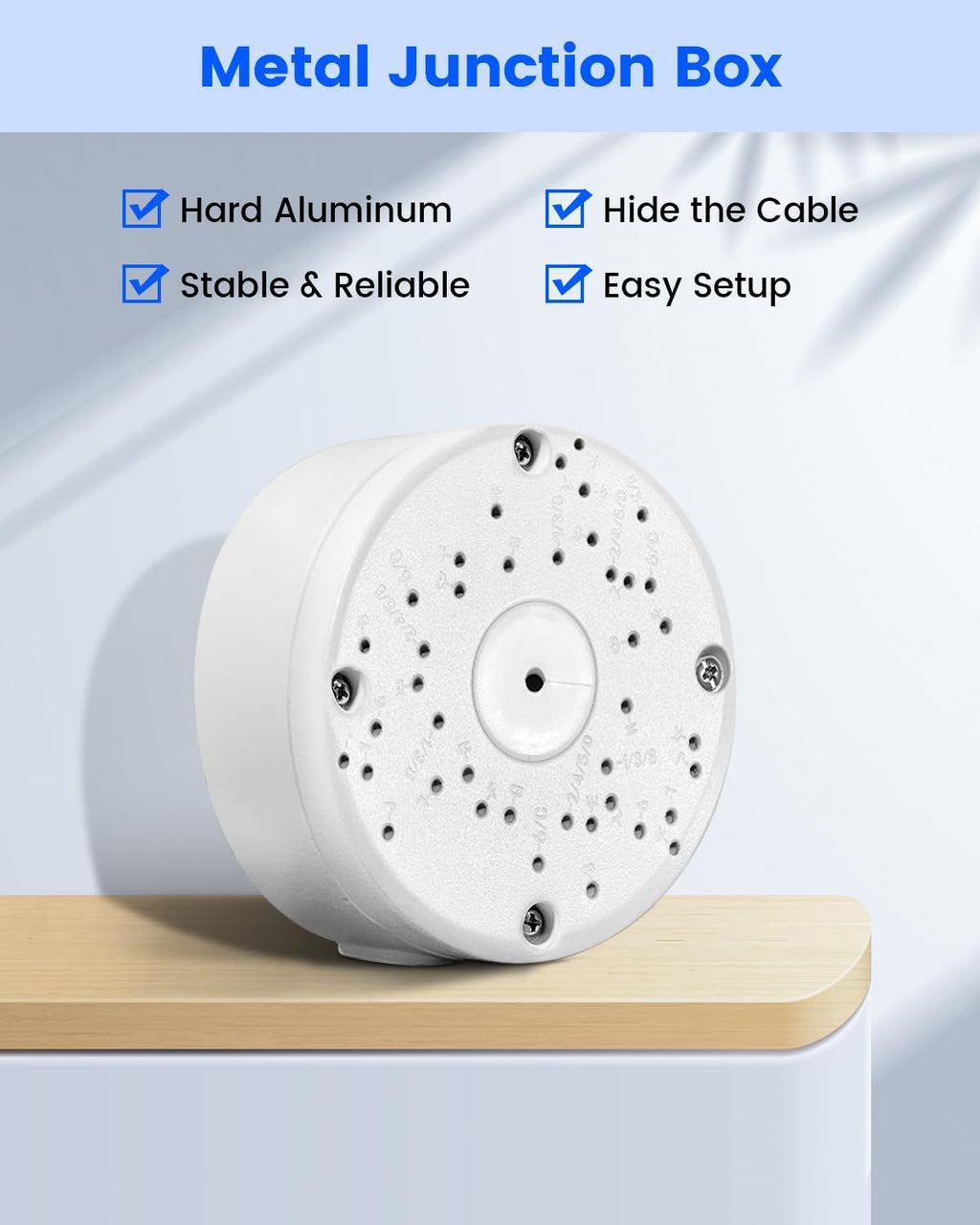 universal security camera junction box, metal hide cable, close-up detail