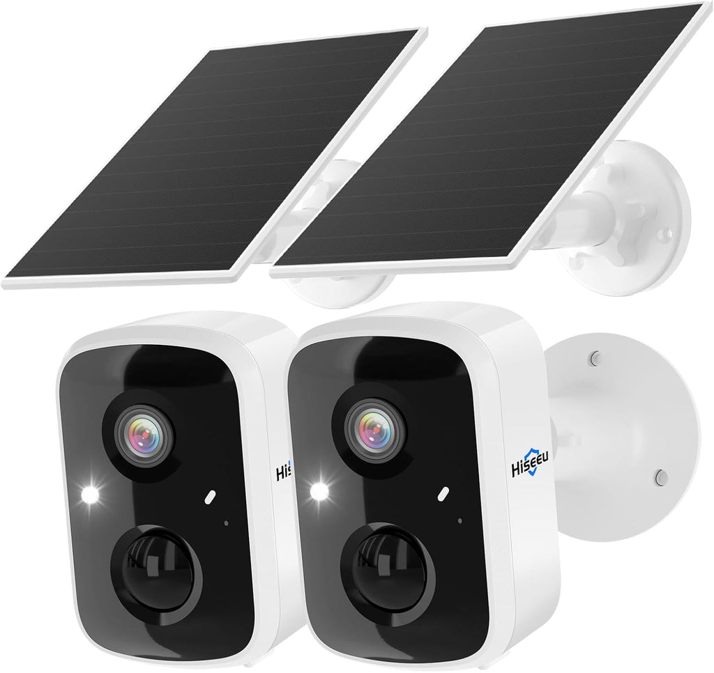 Hiseeu Solar Security Cameras Wireless Outdoor 2 Pack, Battery Powered 3K 4MP
