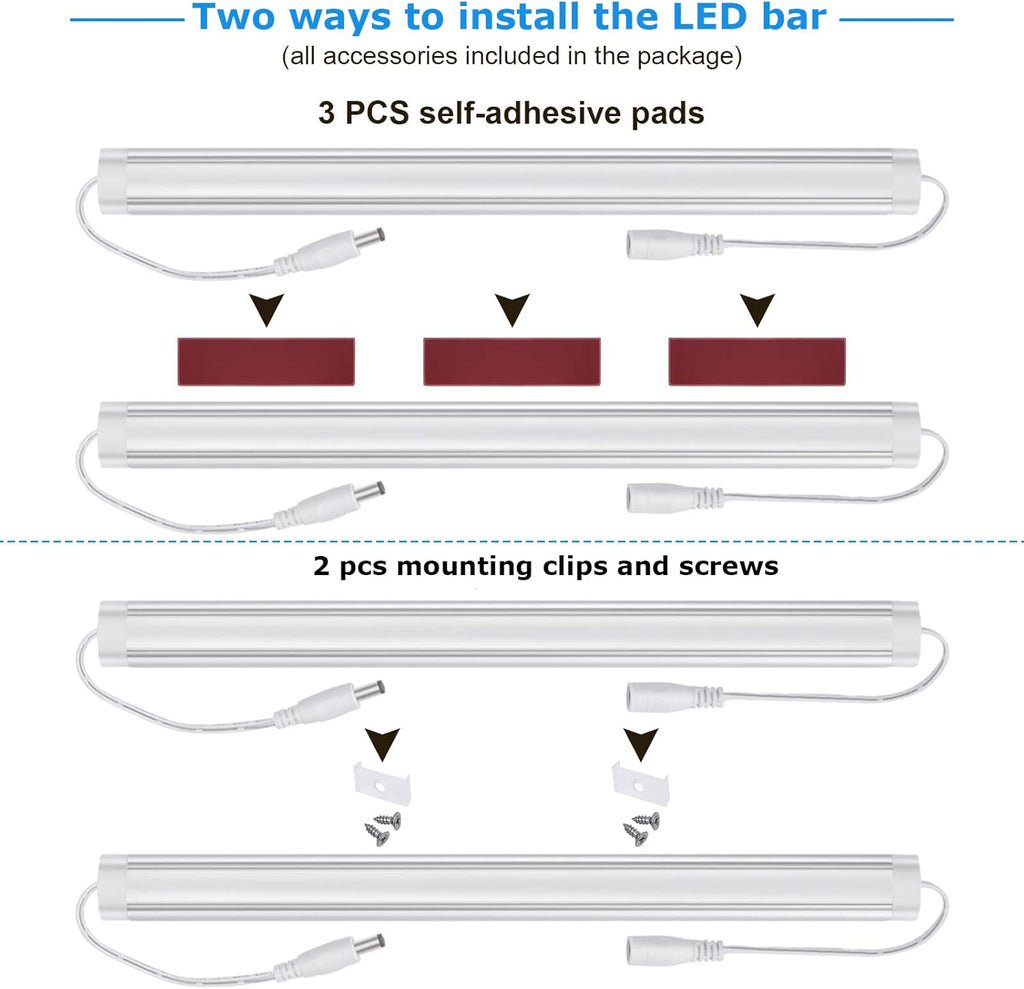 Kitchen Under Cabinet LED Lighting Kit, Super Bright, 6 PCS 12 Inches Light Bars, Plug-in or Hardwire Power Adapter, 31W 2000 Lumen, for Cabinet Counter Shelf Workbench (Daylight White 5000K)