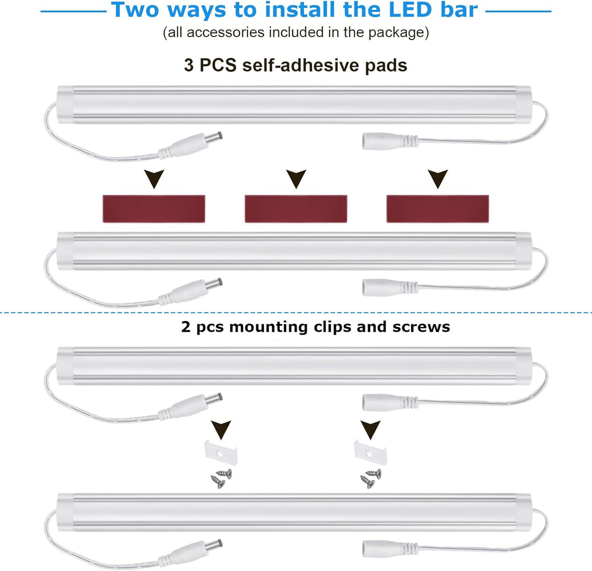 Kitchen Under Cabinet LED Lighting Kit, Super Bright, 6 PCS 12 Inches Light Bars, Plug-in or Hardwire Power Adapter, 31W 2000 Lumen, for Cabinet Counter Shelf Workbench (Daylight White 5000K)