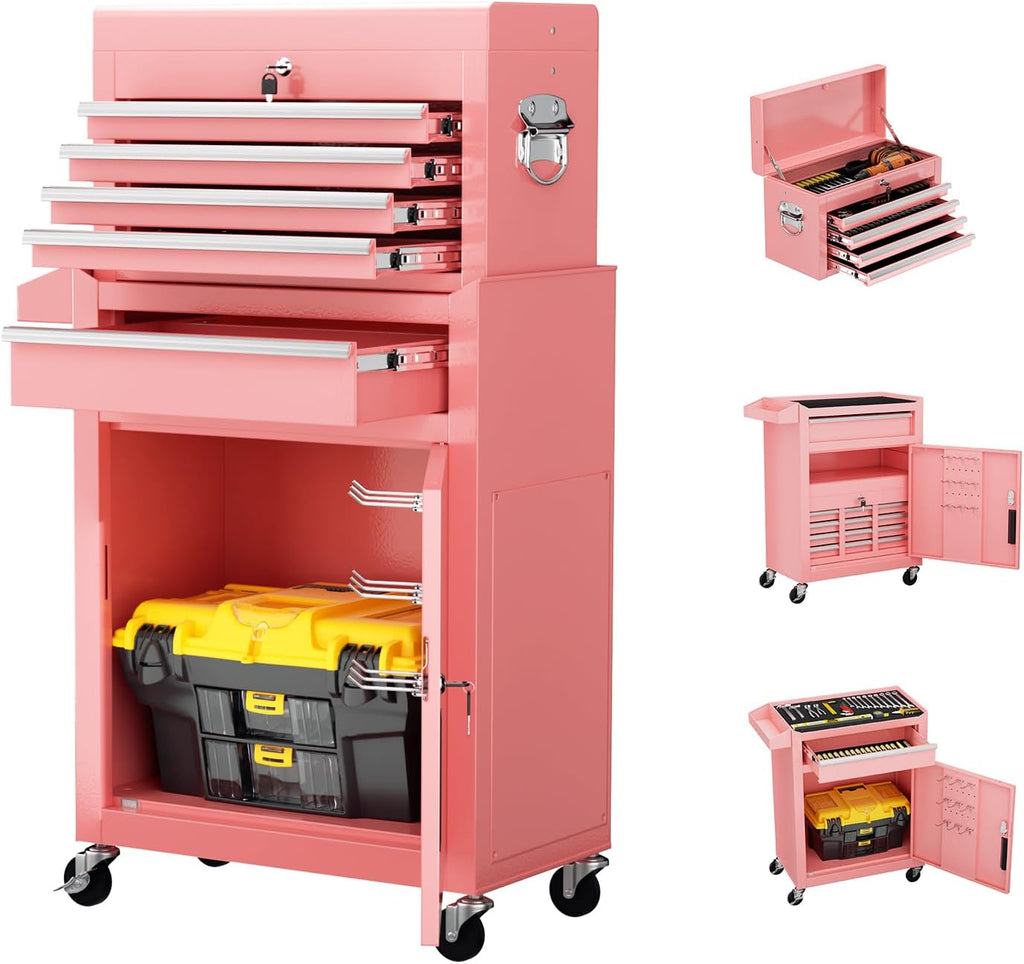 Crownland 5-Drawer Rolling Tool Chest with Wheels, Pink