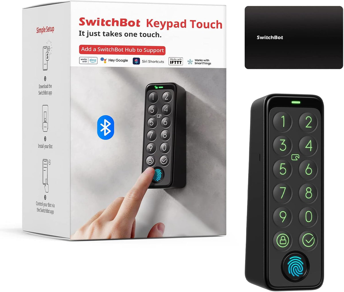 SwitchBot Smart Keypad Touch for SwitchBot Lock, Fingerprint Keyless Home Entry, IP65 Waterproof, Supports Virtual Passwords for Home Security(Only Works for SwicthBot)