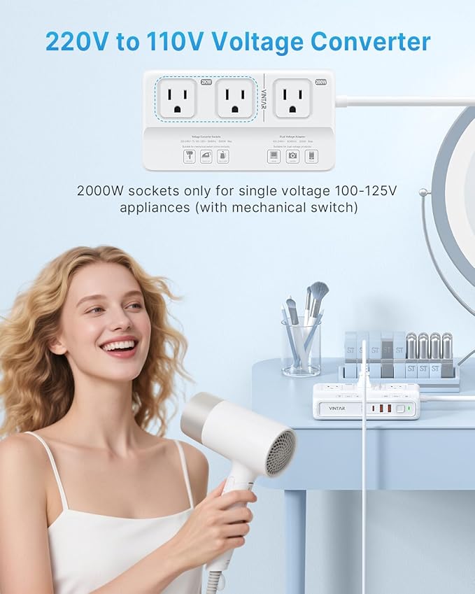 220V to 110V Voltage Converter, VINTAR 2000W Universal Travel Adapter Voltage
