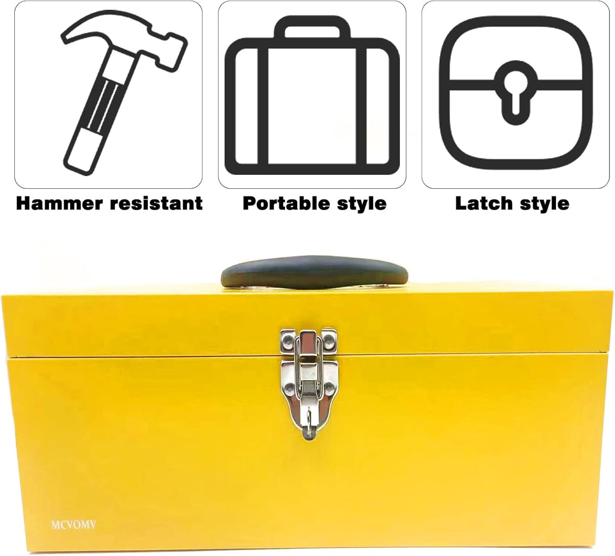 16" large tool box organizer portable metal toolbox showing dimensions