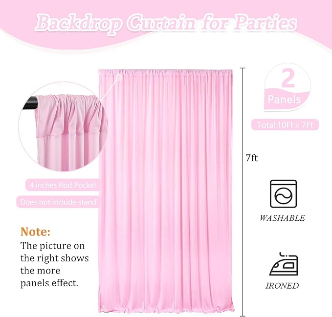 10 x 7 Feet Light Pink Backdrop Curtain for Partie, Background Curtains for Photoshoot, Birthday, Wedding, Halloween, Thanksgiving, Christmas Day, New Year Party Decorations 5Ft x 7Ft, 2 Panels