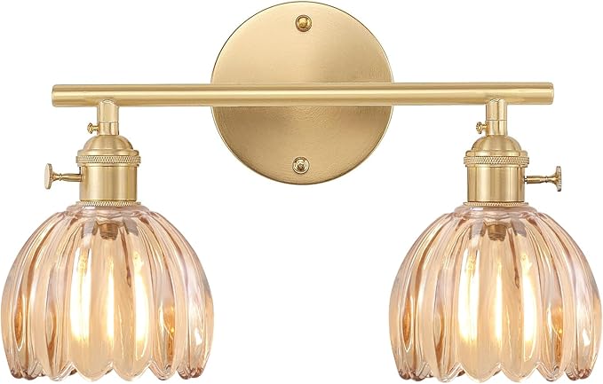 Shenmoyl Bathroom Light Fixtures, 2-Light Brass Vanity Wall Light Over Mirror