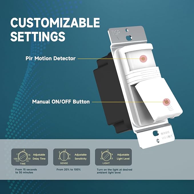 ECOELER 4Pack in-Wall PIR Motion Sensor Light Switch, Single Pole Motion