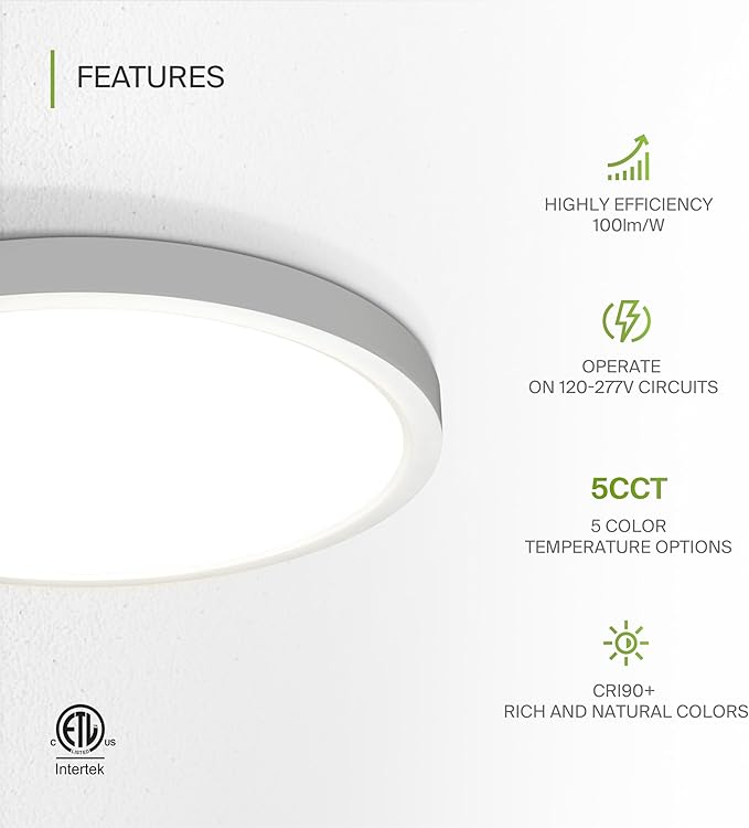 ASD LED 15" Round Flush Mount Ceiling Light Fixture, Low Profile Surface (2 Pack)