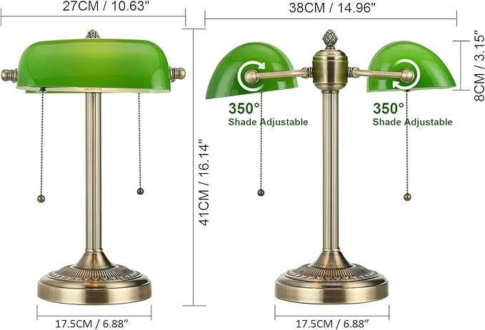 Newrays Green Double Head Glass Bankers Desk Lamp