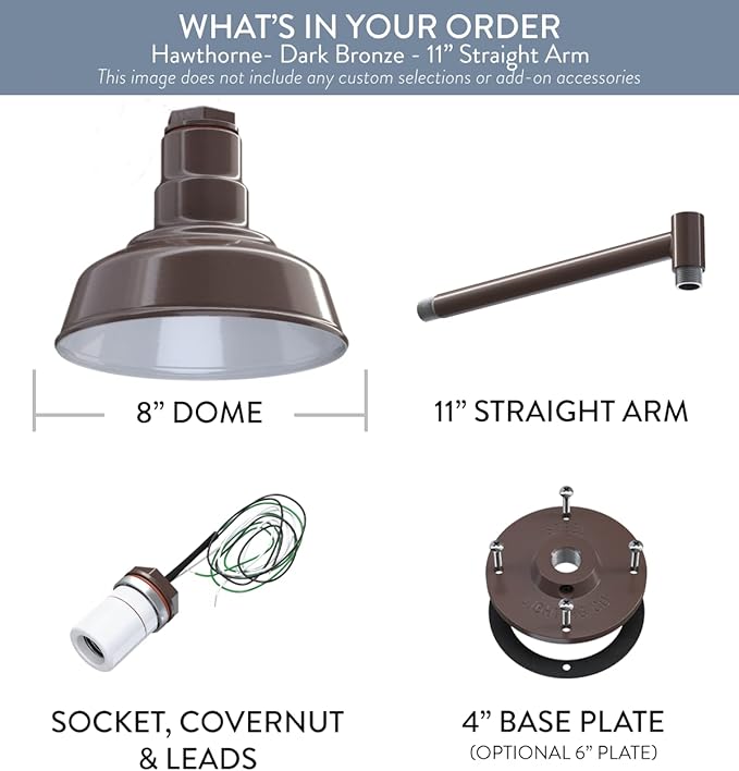Steel Lighting Co. Hawthorne Barn Light | Outdoor Wall Mounted | 8 inch Dome |