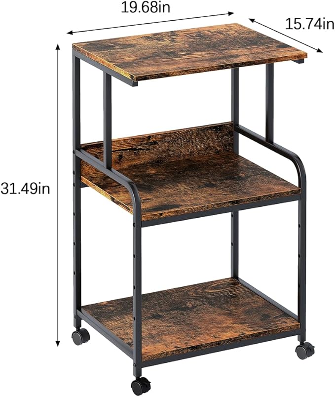 Arbuxzuy Printer Stand with Storage Shelf, 3 Tier Printer Cart with Wheels