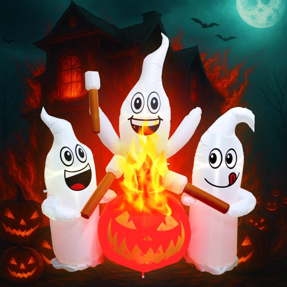 6 FT Halloween Inflatable Ghosts Roasting Marshmallows