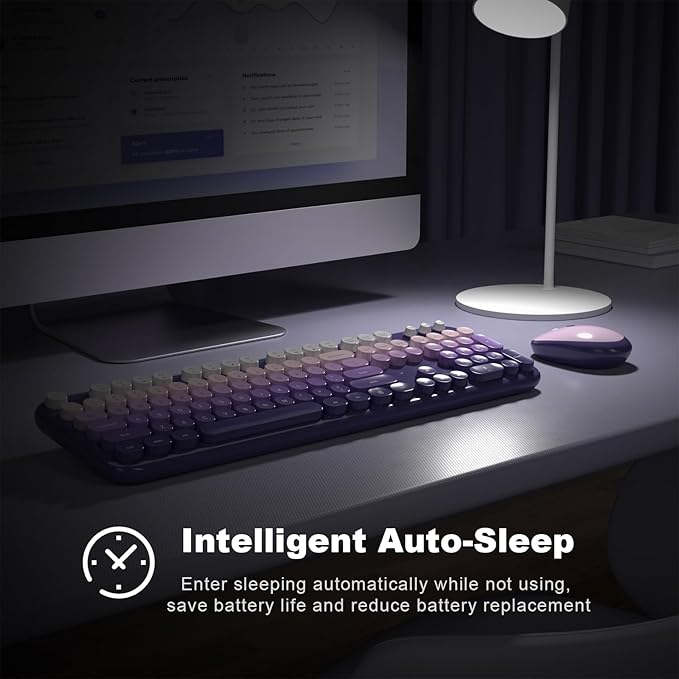 MOFII Wireless Keyboard and Mouse Combo, Full Size 2.4G Retro Round Computer