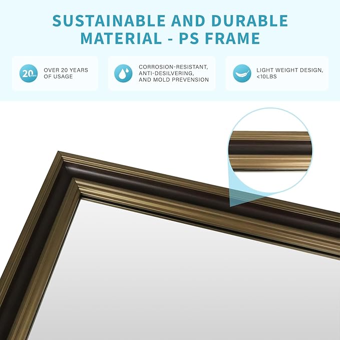Retro Copper Effect Framed Wall Mirror, 24x36 Rectangle Mirror,