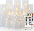 Raycare Flameless Candle with Remote Timer – 9 Flickering Acrylic Battery Operated LED Pillar Candles with Embedded Star String for Halloween, Home Decor, and as a Gift (White) (9 Pcs)