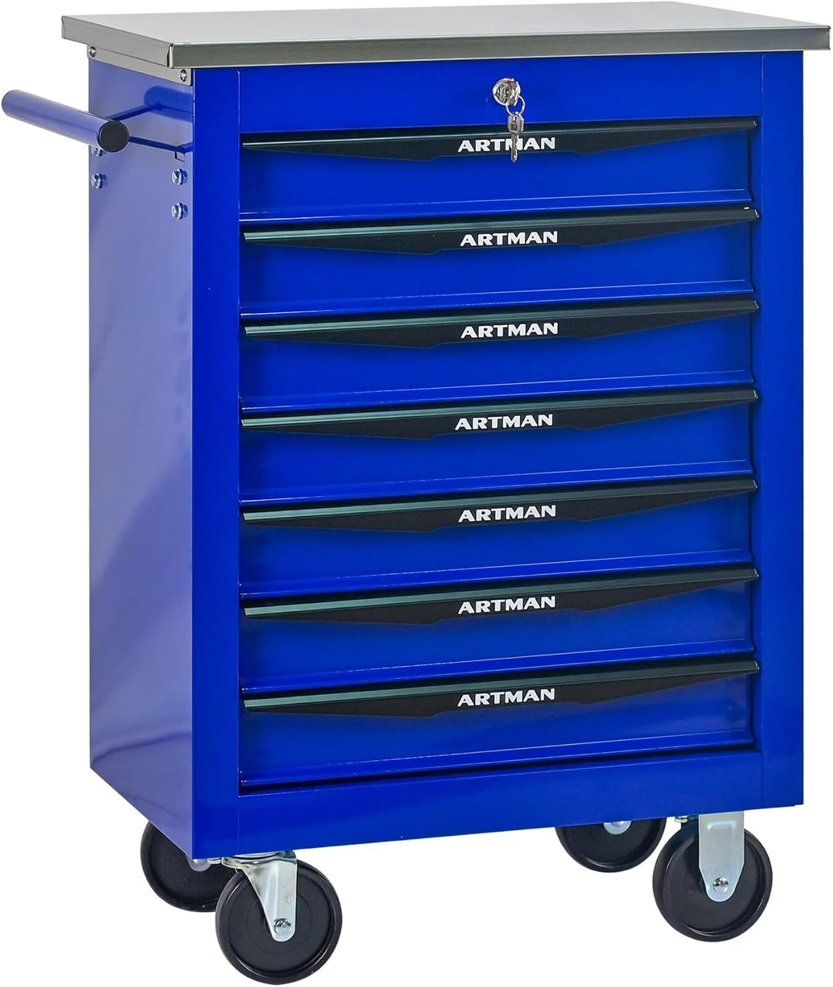 7-Drawer Rolling Tool Chest with Stainless Steel Countertop,Tool Chest with Secure Locking System,Mobile Storage Tool Cabinet with 360°Wheels and Padded Feet,for Home,Garage (Blue)