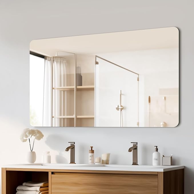 Mirrorons 48 x 30 Frameless Bathroom Mirror, Rounded Corner Bathroom Vanity